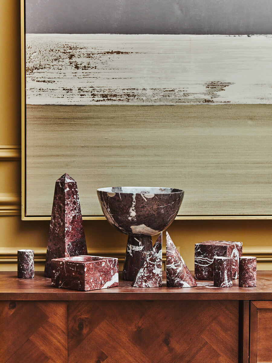Set of Three Red Marble Tealight Holders