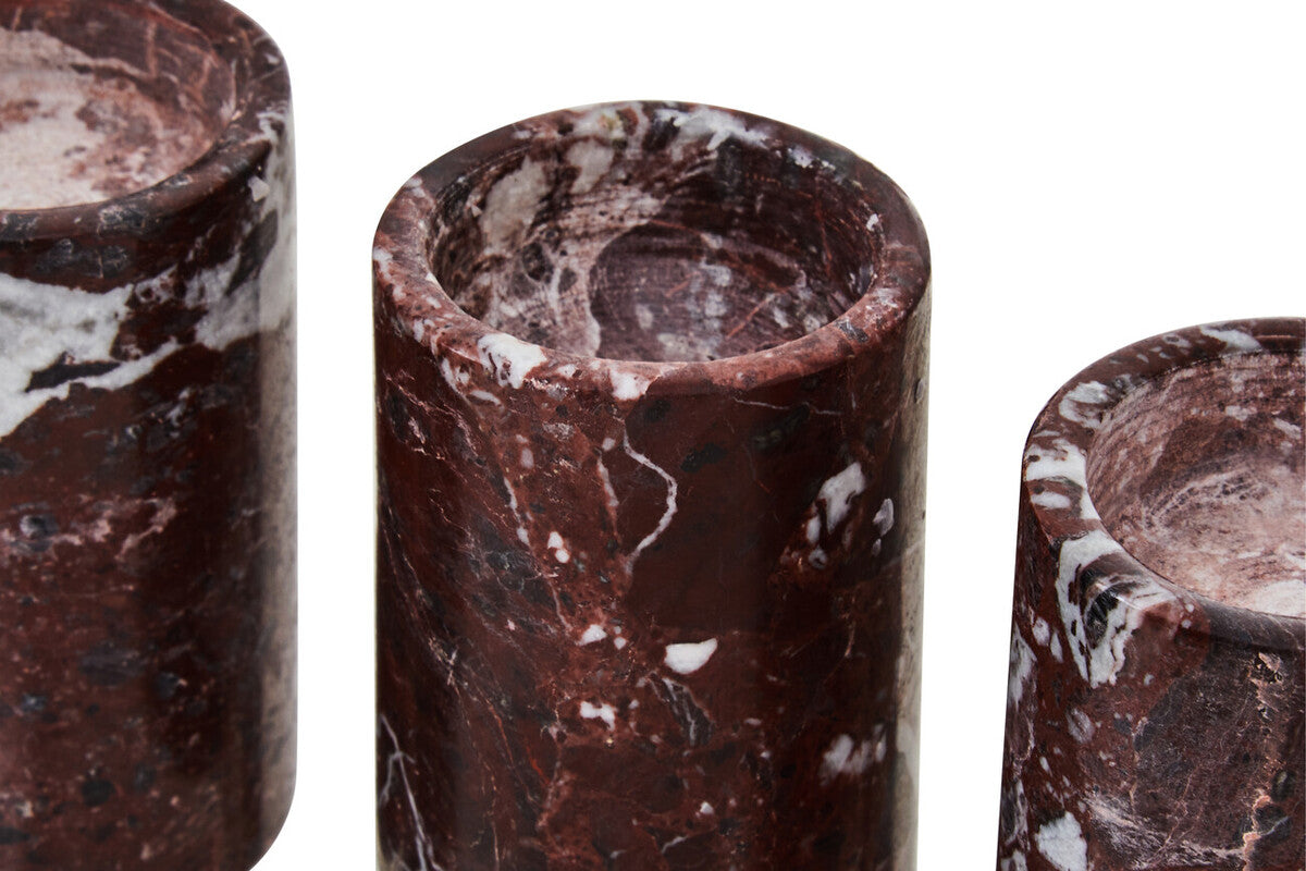 Set of Three Red Marble Tealight Holders