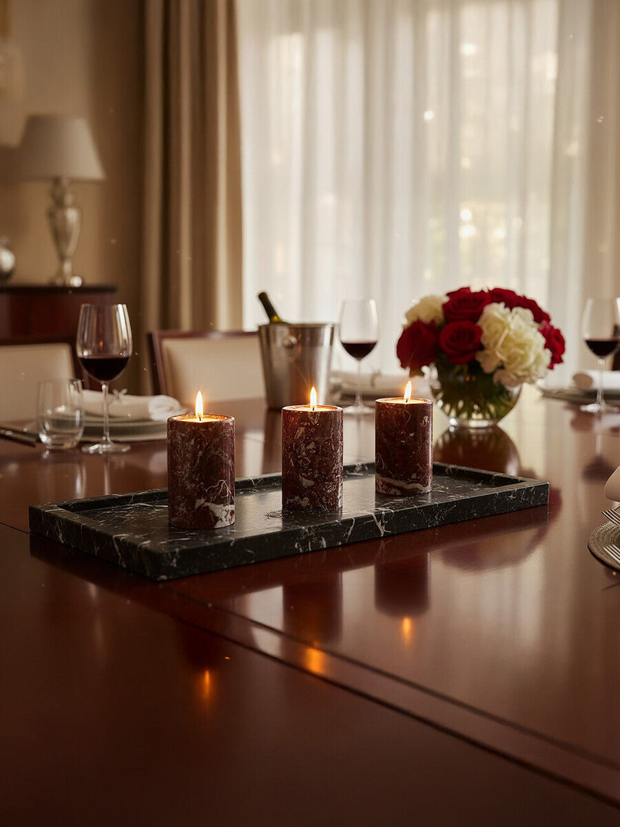 Set of Three Red Marble Tealight Holders
