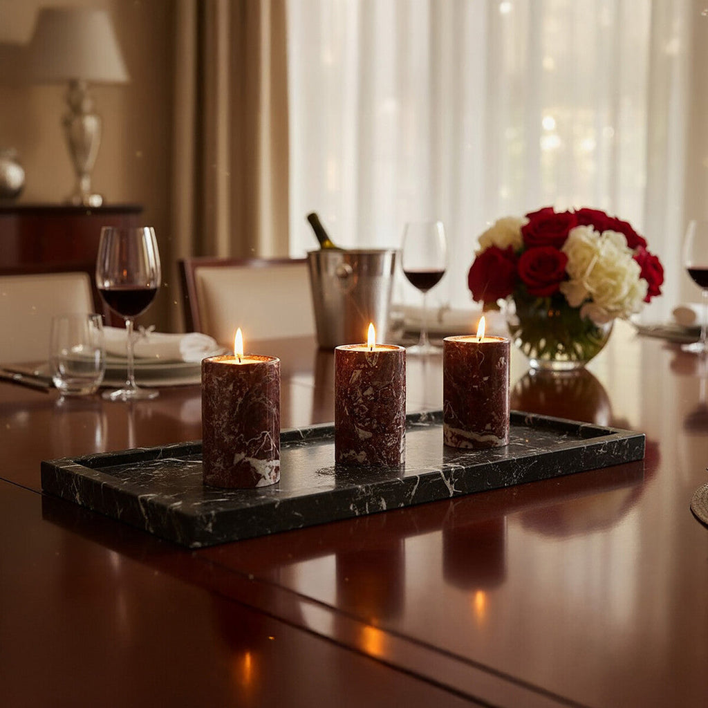 Set of Three Red Marble Tealight Holders