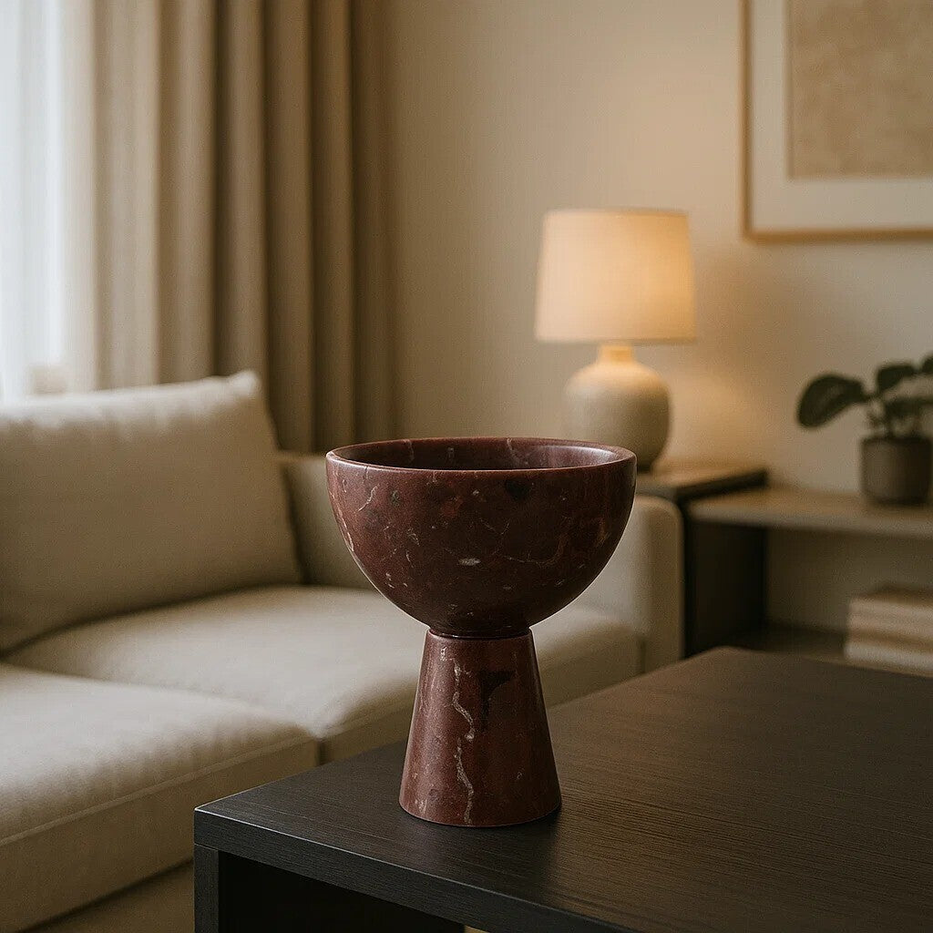 Small Red Marble Pedestal Bowl