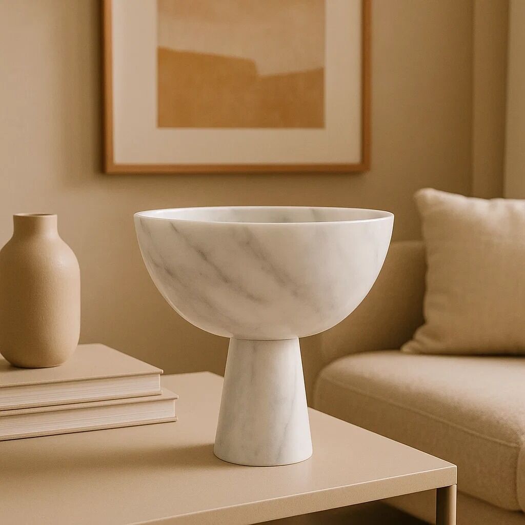 Large White Marble Pedestal Bowl
