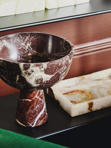 Large Red Marble Pedestal Bowl
