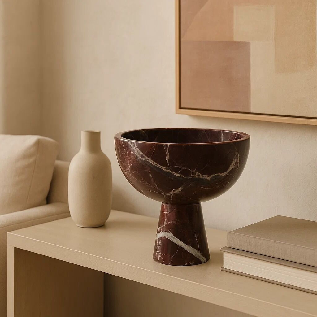 Large Red Marble Pedestal Bowl