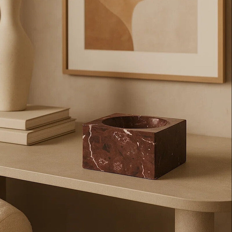 Square Red Marble Bowl
