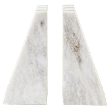 Set of Two Striped White Marble Bookends