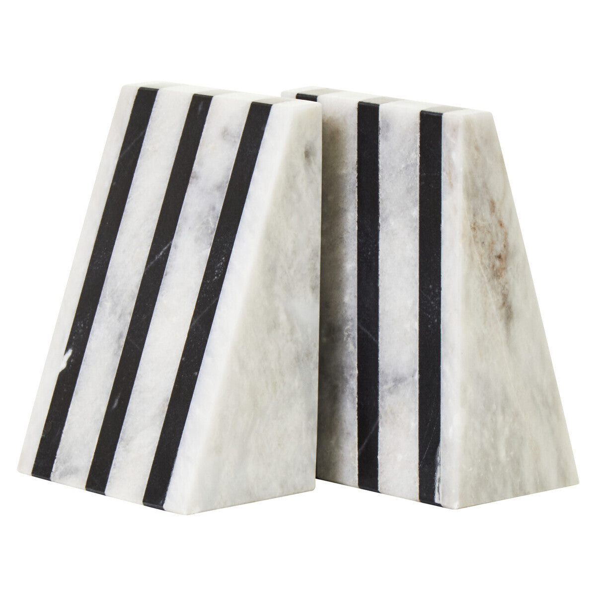 Set of Two Striped White Marble Bookends