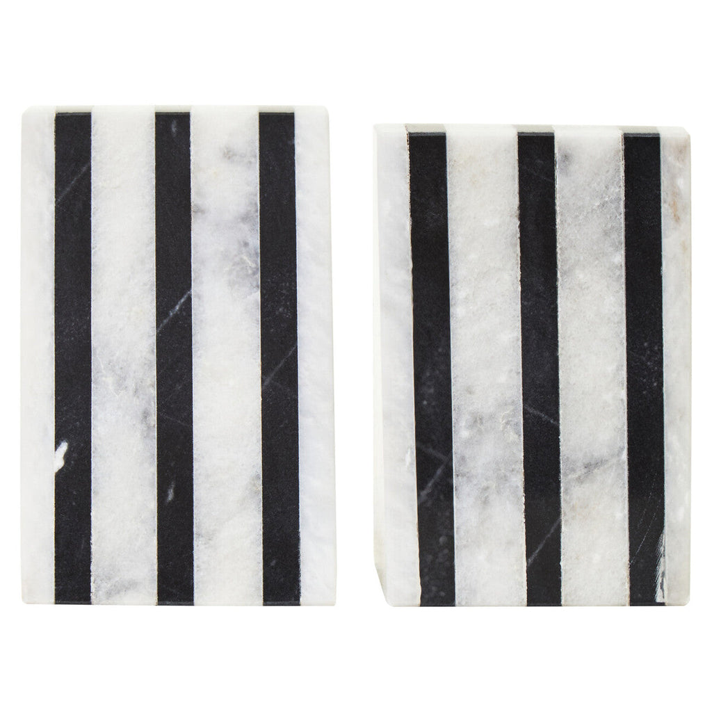Set of Two Striped White Marble Bookends