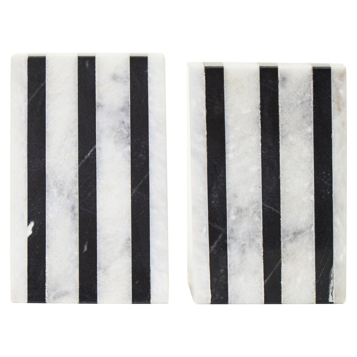 Set of Two Striped White Marble Bookends