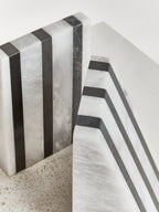 Set of Two Striped White Marble Bookends