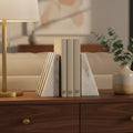 Set of Two Striped White Marble Bookends