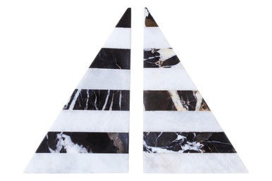 Set of Two Black and White Striped Marble Bookends