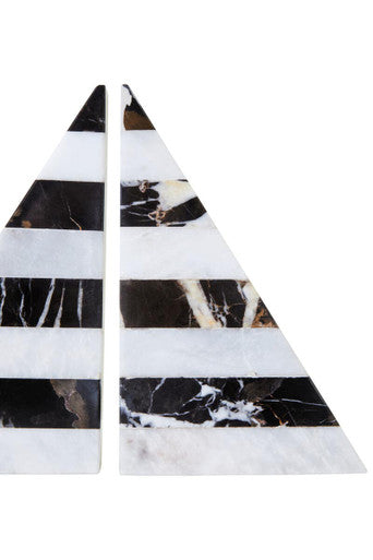 Set of Two Black and White Striped Marble Bookends