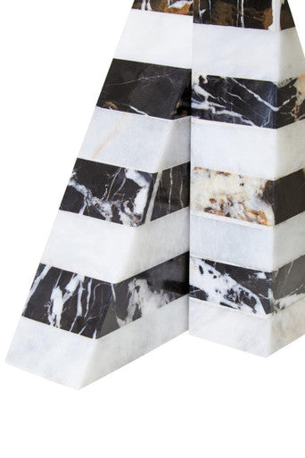 Set of Two Black and White Striped Marble Bookends