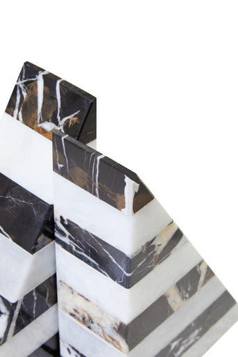 Set of Two Black and White Striped Marble Bookends