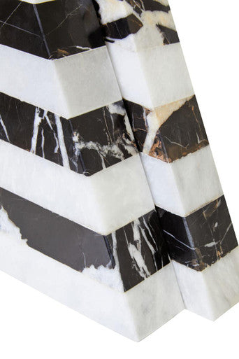 Set of Two Black and White Striped Marble Bookends