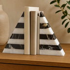 Set of Two Black and White Striped Marble Bookends