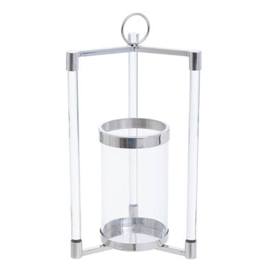 Small Silver Finish Glass Pillar Lantern