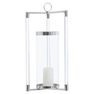 Large Silver Finish Glass Pillar Lantern