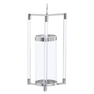 Large Silver Finish Glass Pillar Lantern