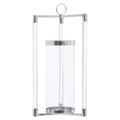 Large Silver Finish Glass Pillar Lantern