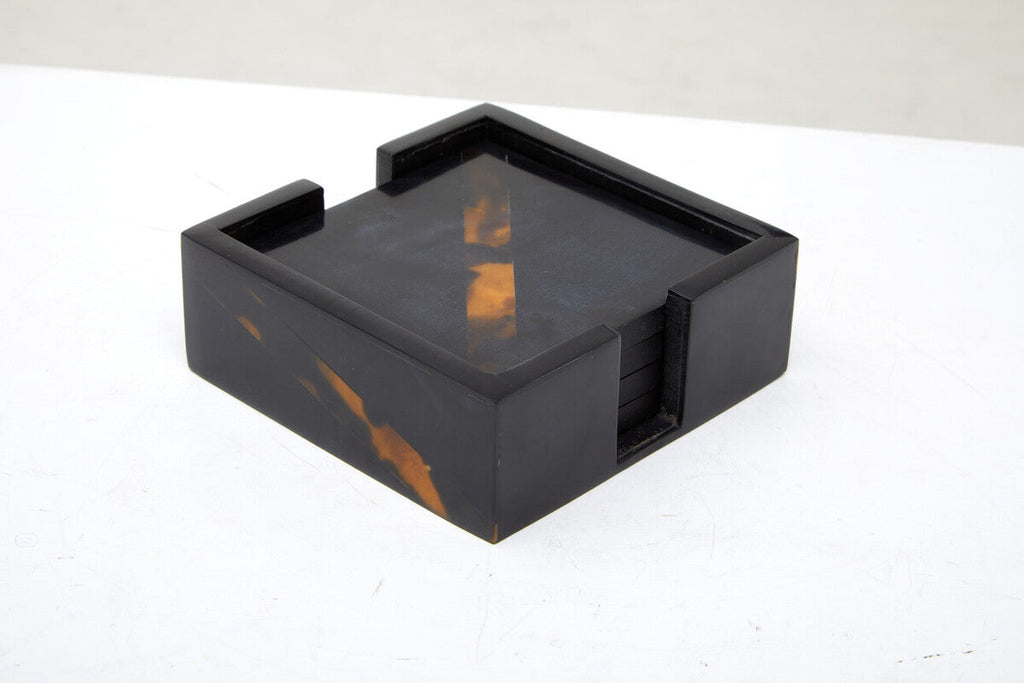 Set of 4 Tortoise Shell Resin Coasters with Storage Box