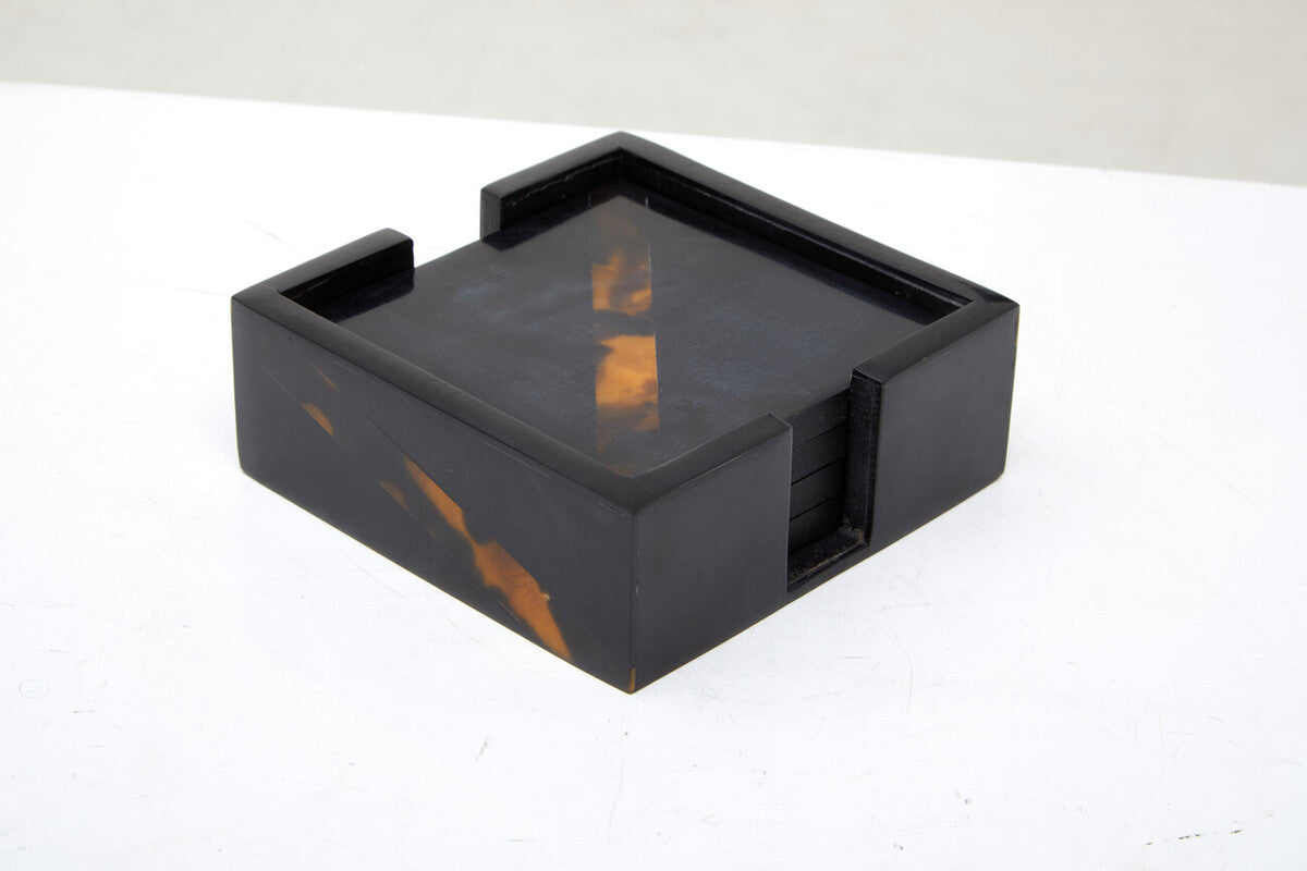Set of 4 Tortoise Shell Resin Coasters with Storage Box