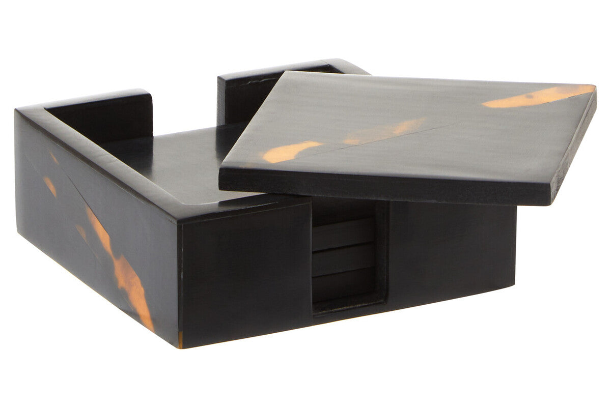 Set of 4 Tortoise Shell Resin Coasters with Storage Box