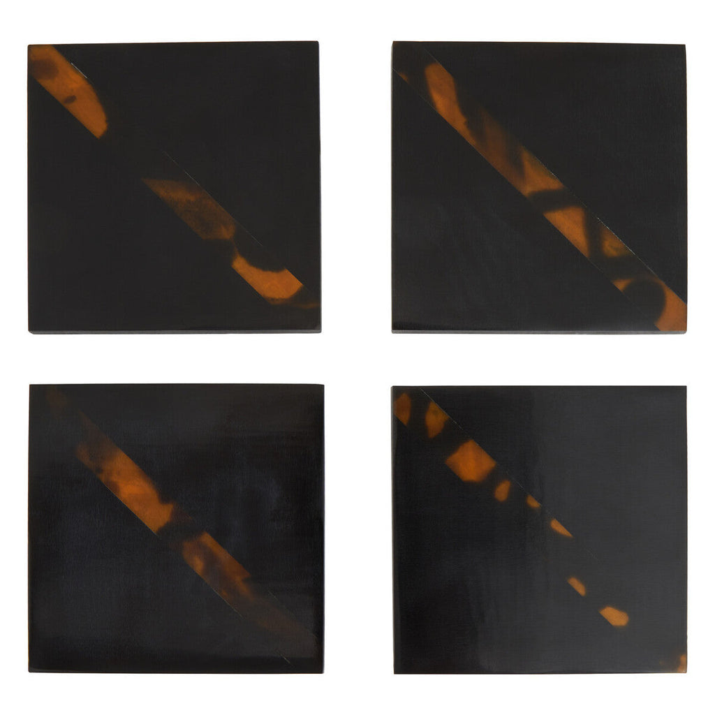 Set of 4 Tortoise Shell Resin Coasters with Storage Box