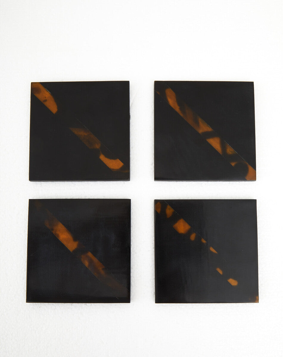 Set of 4 Tortoise Shell Resin Coasters with Storage Box