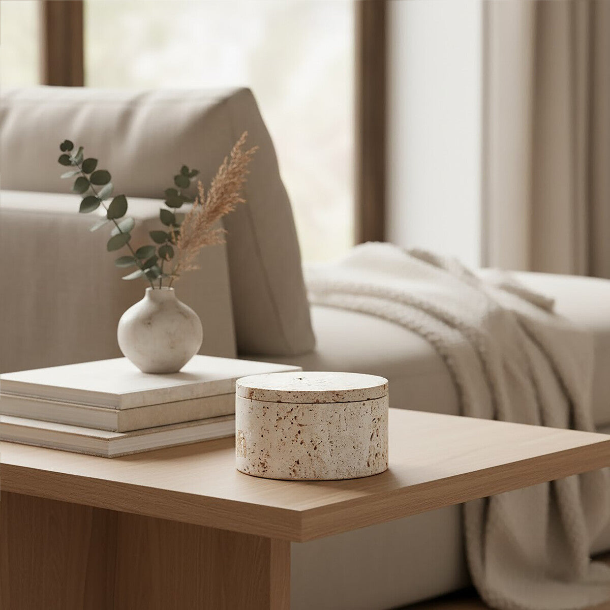 Travertine Round Trinket Box