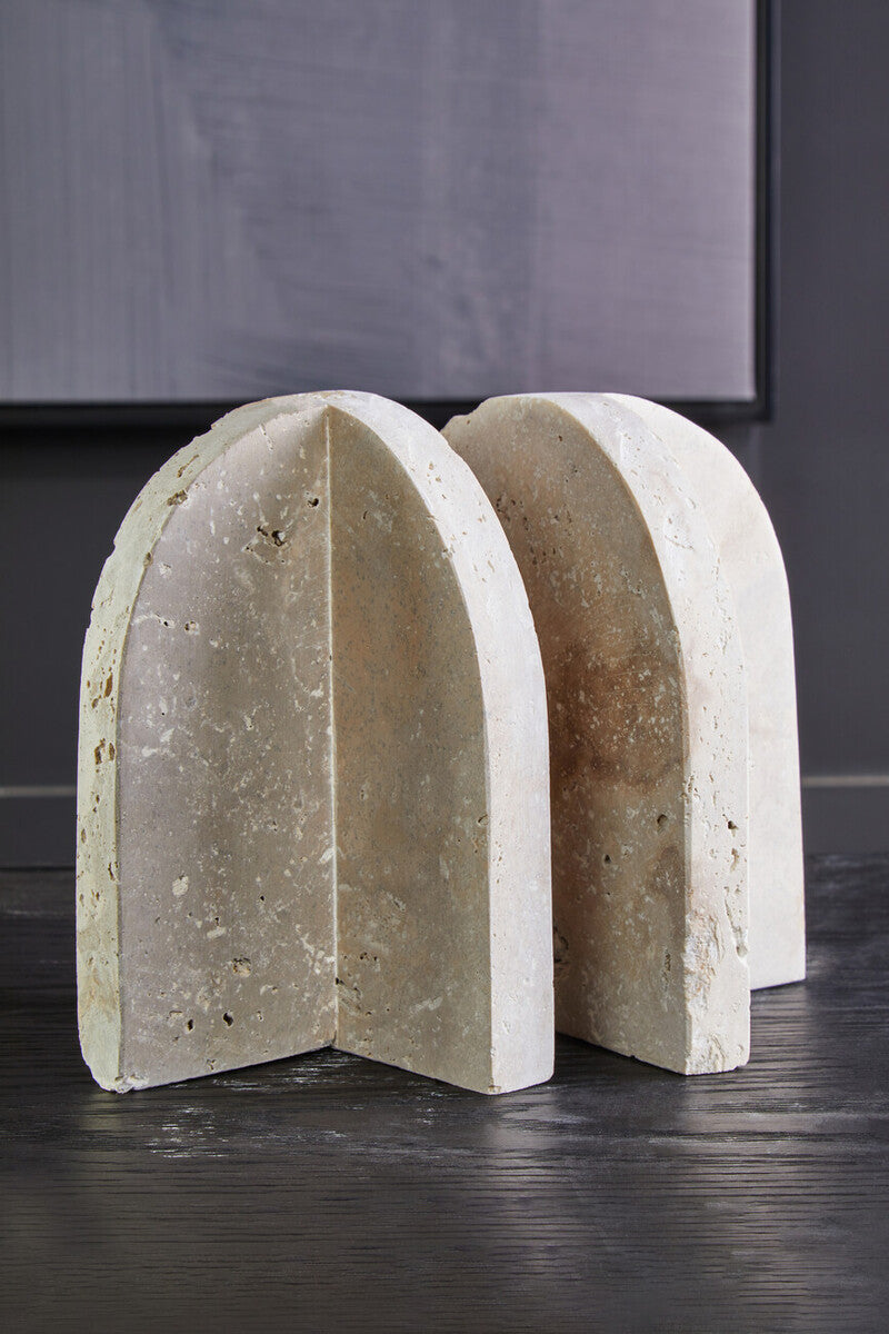 Travertine Set of 2 Arched Bookends