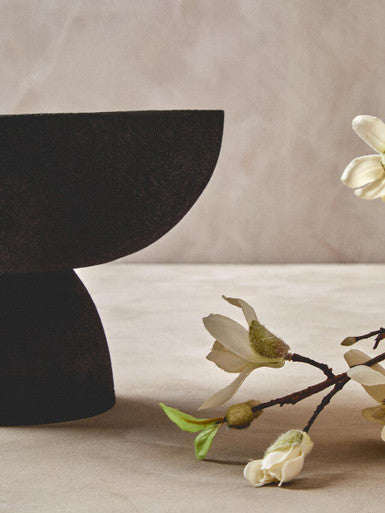 Large Textured Black Pedestal Bowl