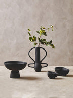 Large Textured Black Pedestal Bowl