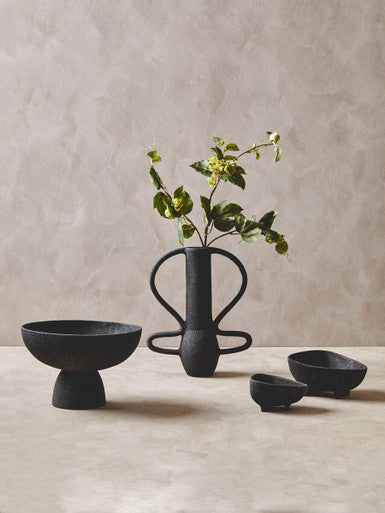 Large Textured Black Pedestal Bowl
