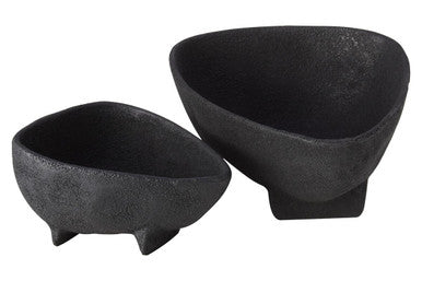 Set of Two Textured Black Bowls