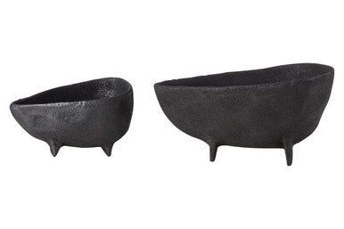 Set of Two Textured Black Bowls