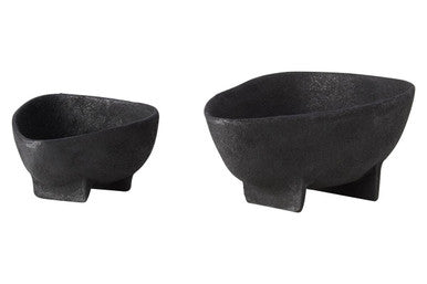 Set of Two Textured Black Bowls