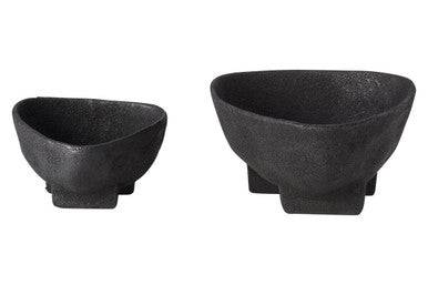Set of Two Textured Black Bowls