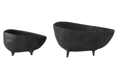 Set of Two Textured Black Bowls