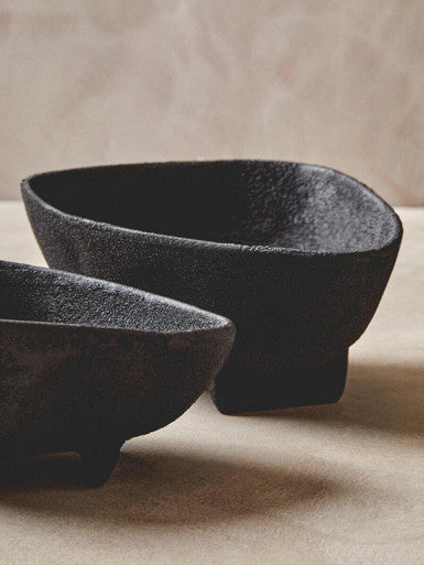 Set of Two Textured Black Bowls