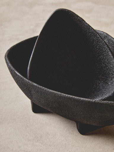 Set of Two Textured Black Bowls