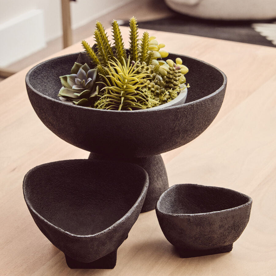 Set of Two Textured Black Bowls