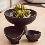 Set of Two Textured Black Bowls