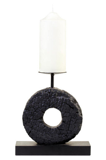 Small Charred Black Mango Wood Log Candle Holder