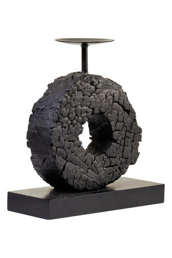 Small Charred Black Mango Wood Log Candle Holder