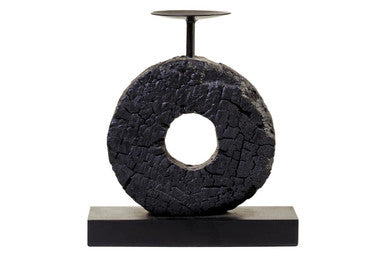 Small Charred Black Mango Wood Log Candle Holder