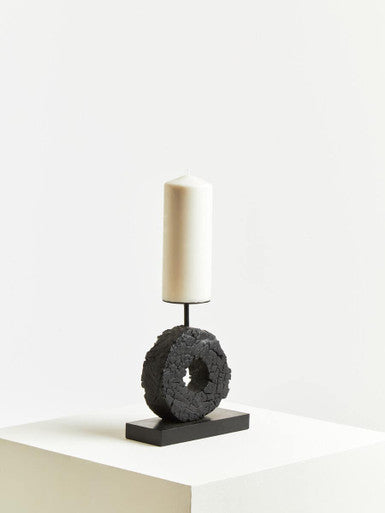 Small Charred Black Mango Wood Log Candle Holder