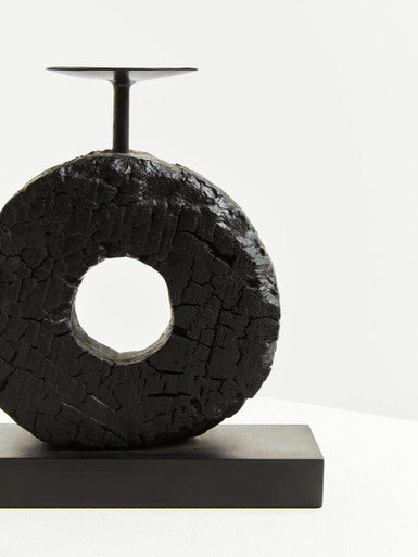Small Charred Black Mango Wood Log Candle Holder