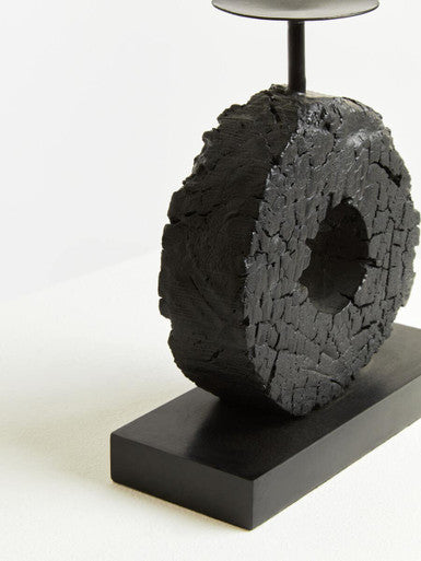 Small Charred Black Mango Wood Log Candle Holder